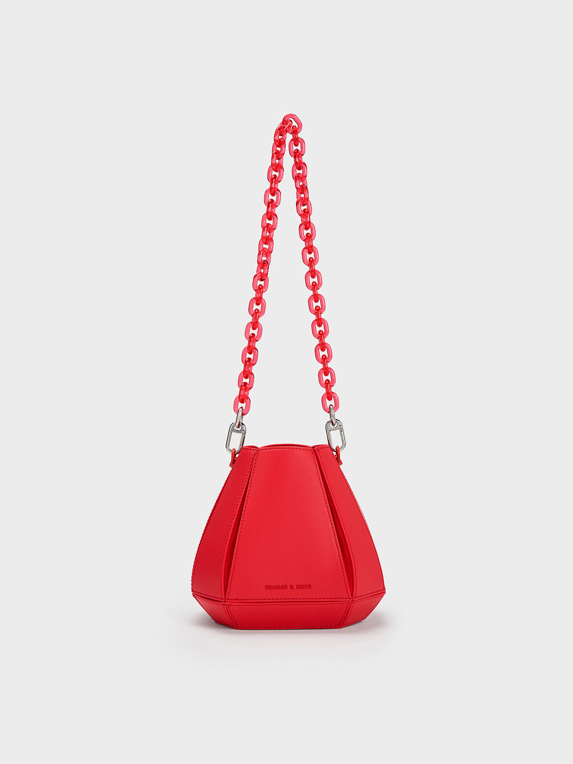Geometric Structured Bucket Bag, Red, hi-res