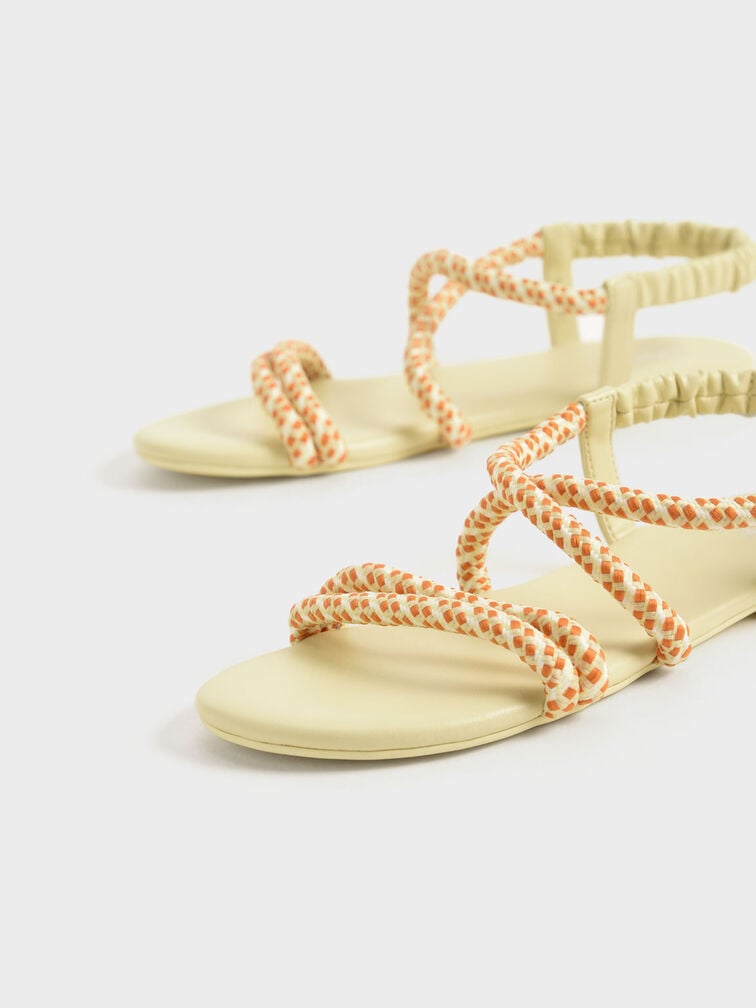 Sandales avec lanières en corde imprimée et bride arrière - Enfant, Jaune, hi-res