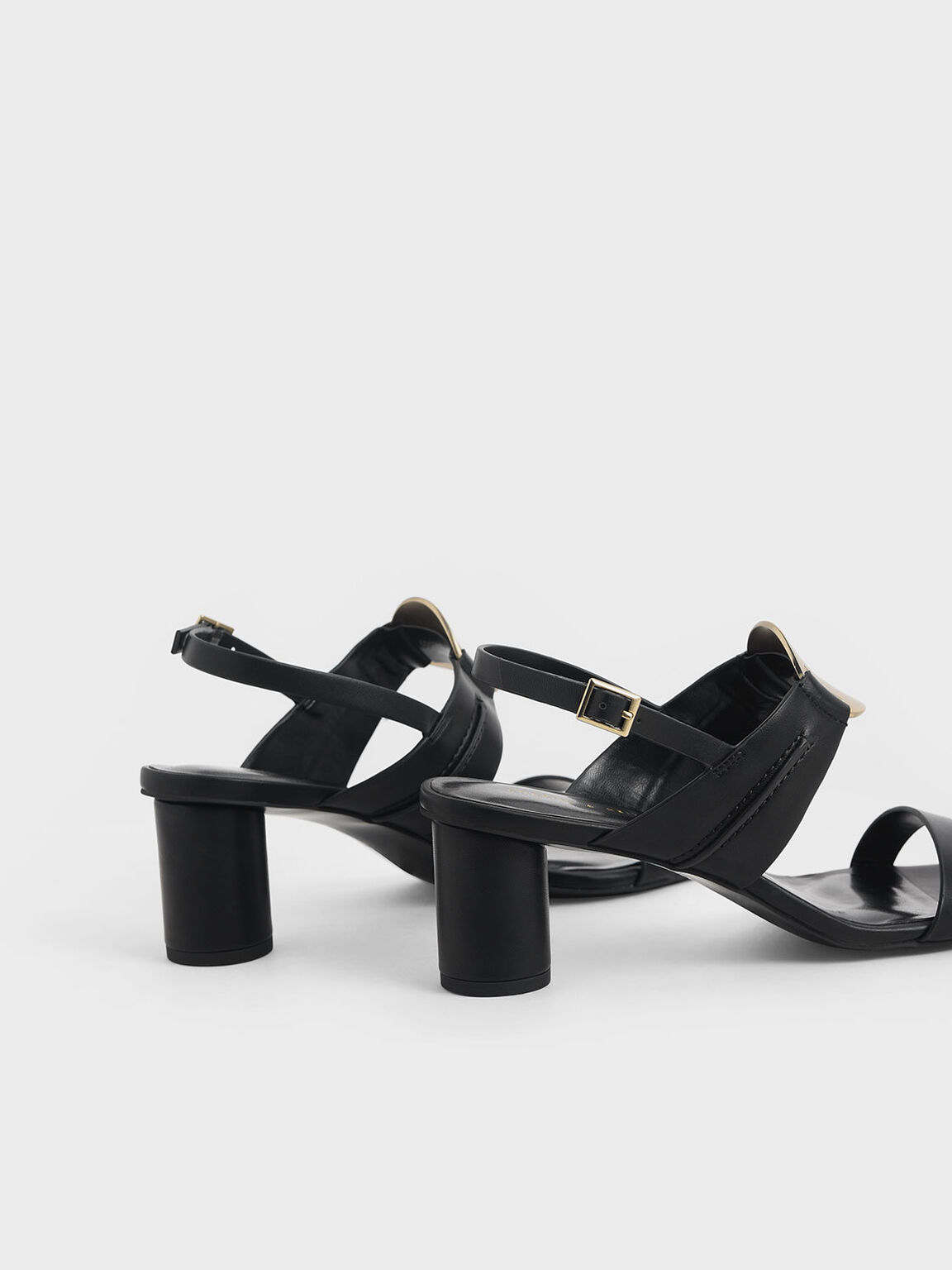 Metallic Accent Heeled Sandals, Black, hi-res