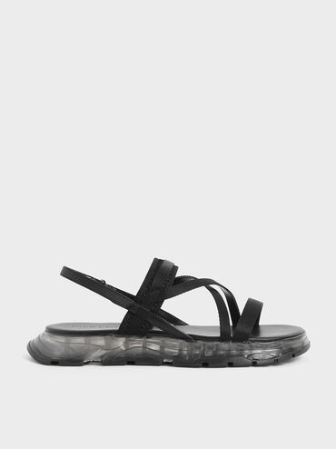 Grosgrain Strappy Flatform Sandals, Black, hi-res