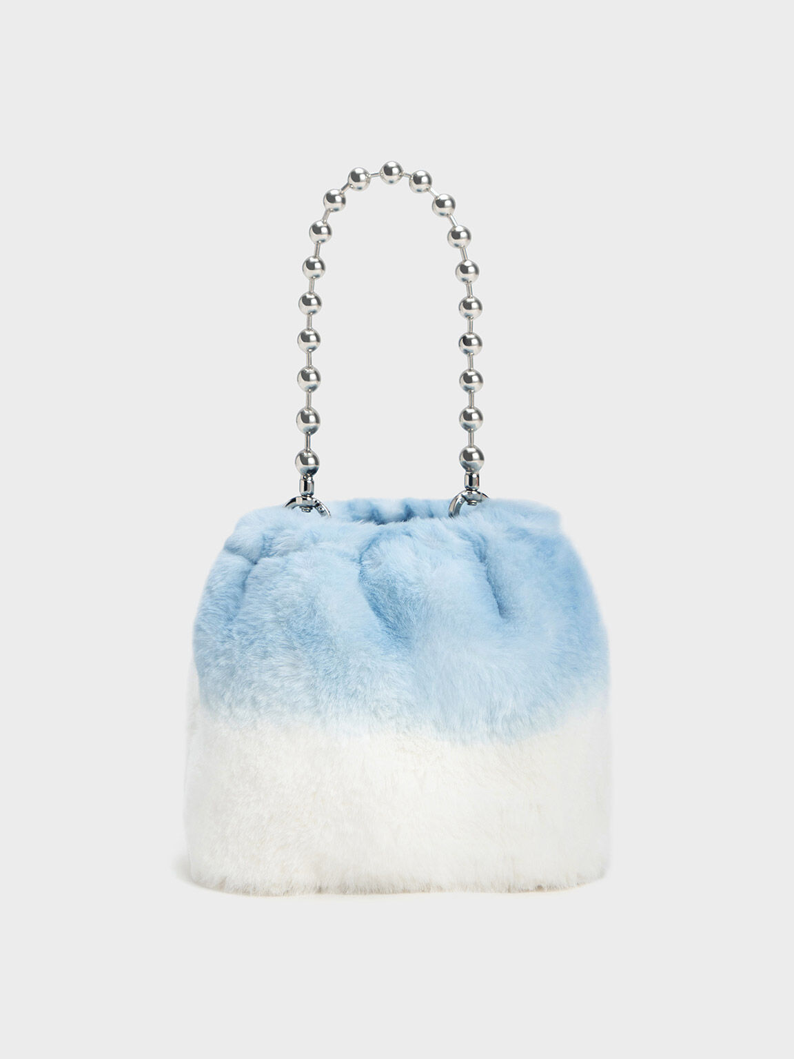 Aldora Beaded Handle Furry Bucket Bag, Light Blue, hi-res
