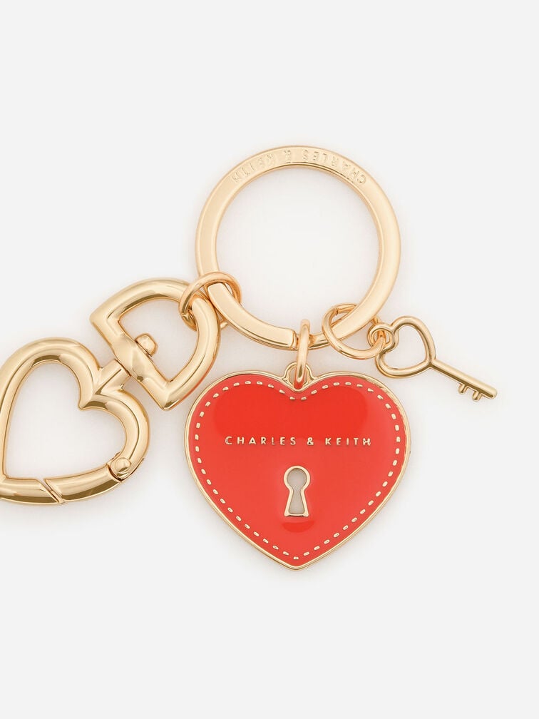 Heart Lock Keychain, Red, hi-res