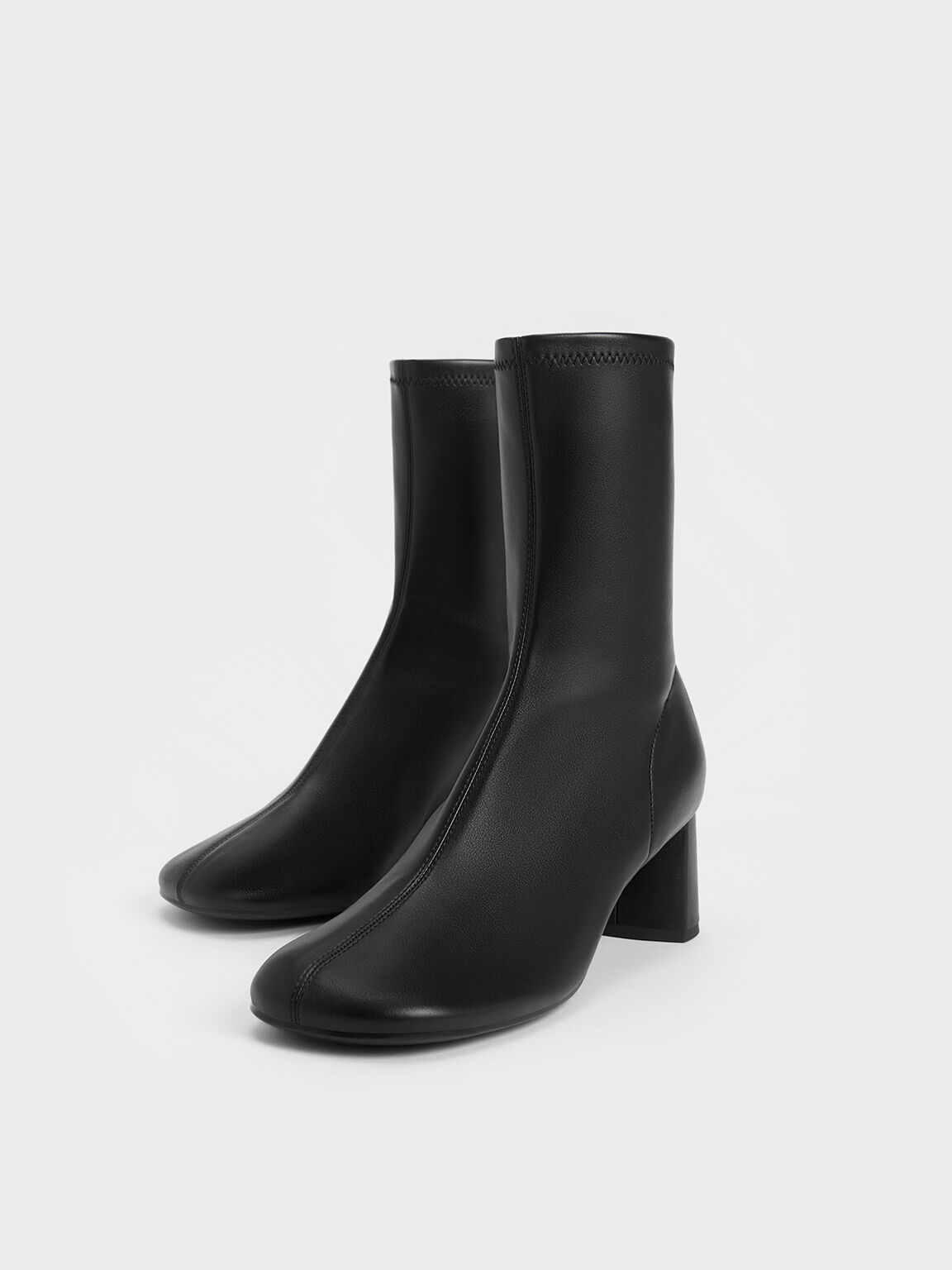 Round-Toe Zip-Up Ankle Boots, Black, hi-res