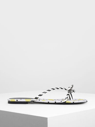 Strappy Bow Printed Thong Sandals, Multi, hi-res