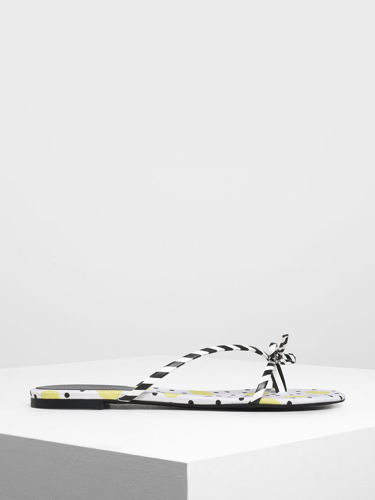 Strappy Bow Printed Thong Sandals, Multi, hi-res