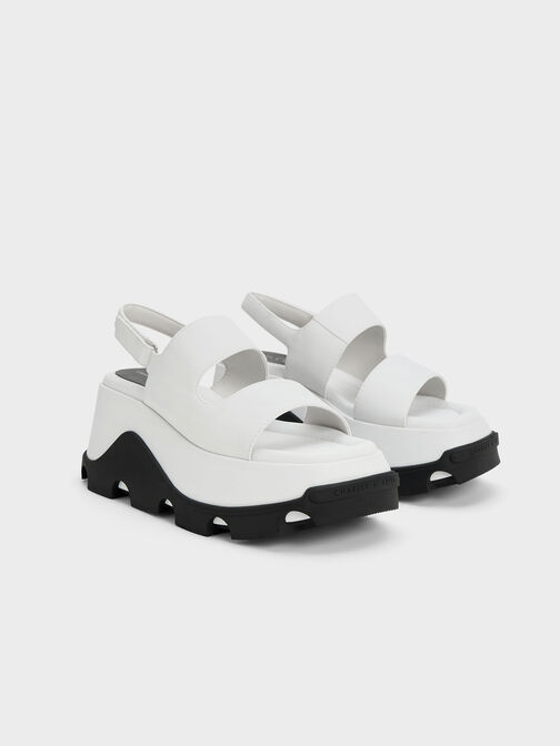 Two-Tone Asymmetric Platform Sandals, White, hi-res