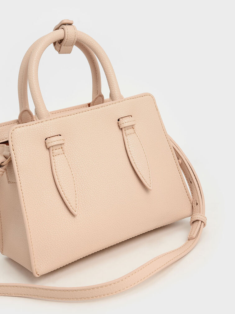 Double Top Handle Structured Bag, Nude, hi-res