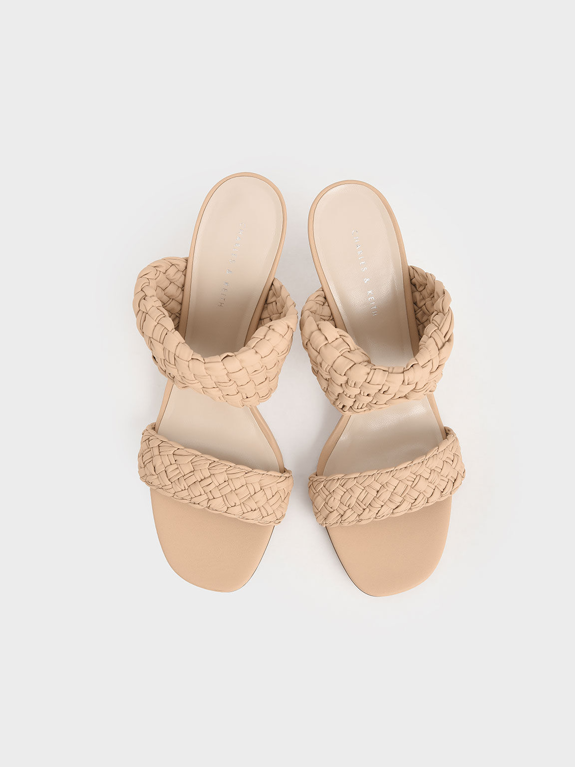 Double Strap Woven Heeled Mules, Nude, hi-res