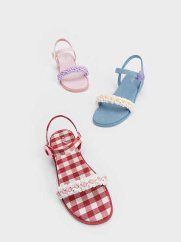Sandales avec fleurs en crochet - Enfant, Rouge, hi-res