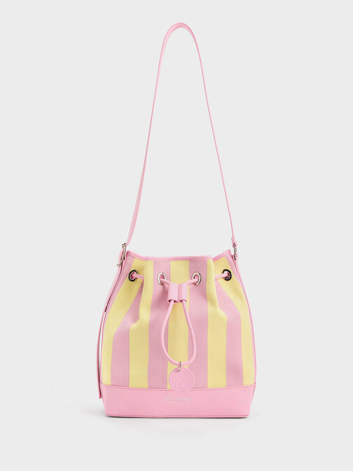 Striped Bucket Bag, Yellow, hi-res