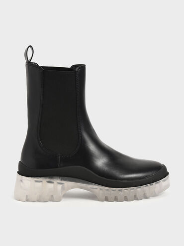 Clear Sole Chelsea Boots, Black, hi-res