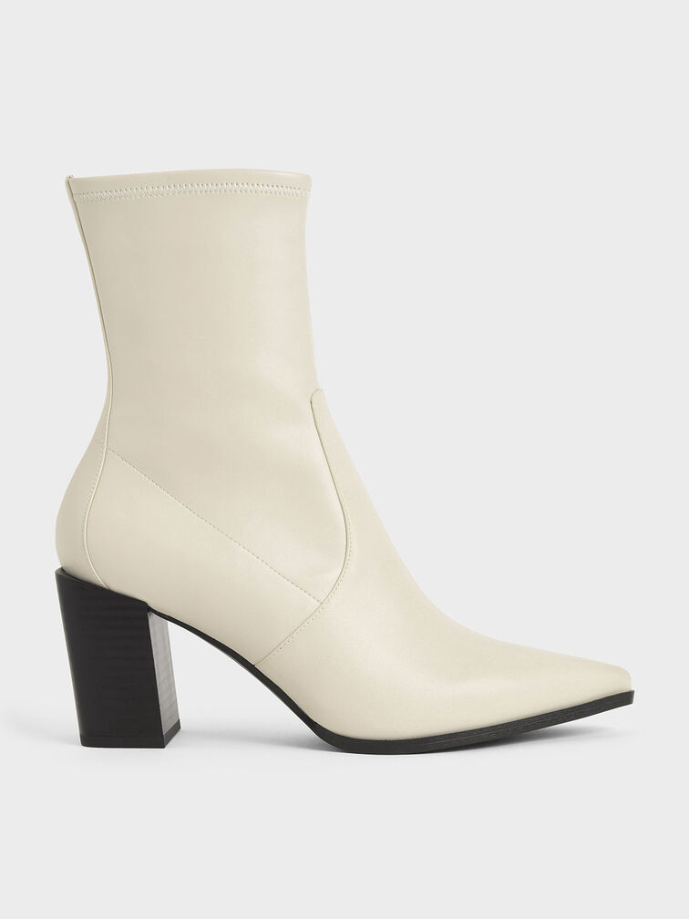 Stacked Heel Ankle Boots, Chalk, hi-res