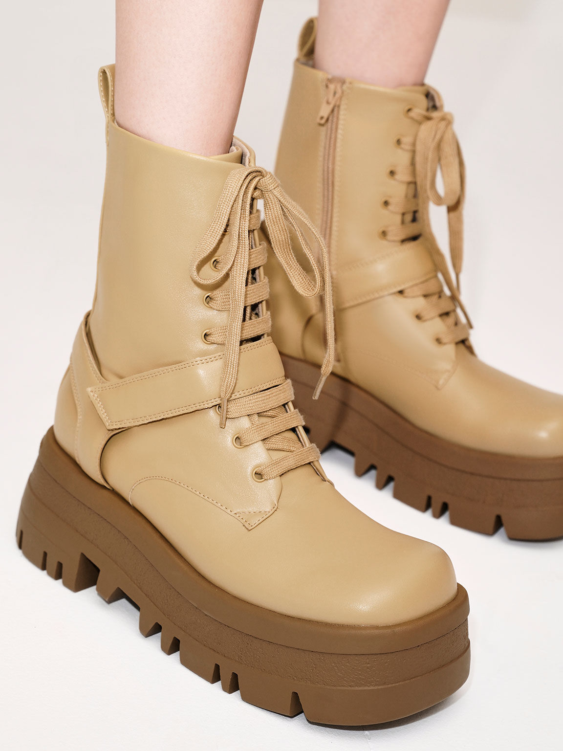 Rainier Belted Lace-Up Boots, Sand, hi-res