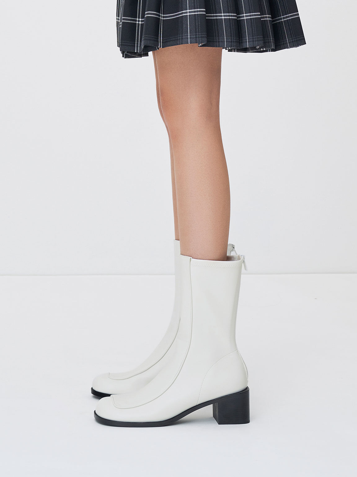 Block Heel Calf Boots, White, hi-res