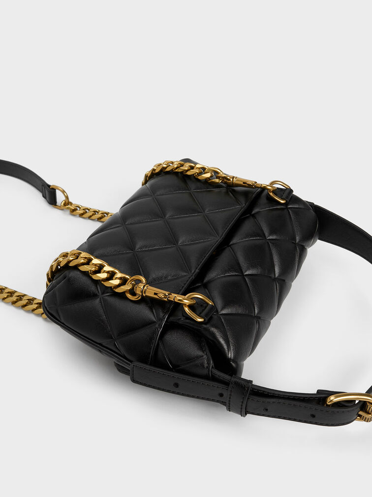 Swing Quilted Chain-Handle Bag, Black, hi-res