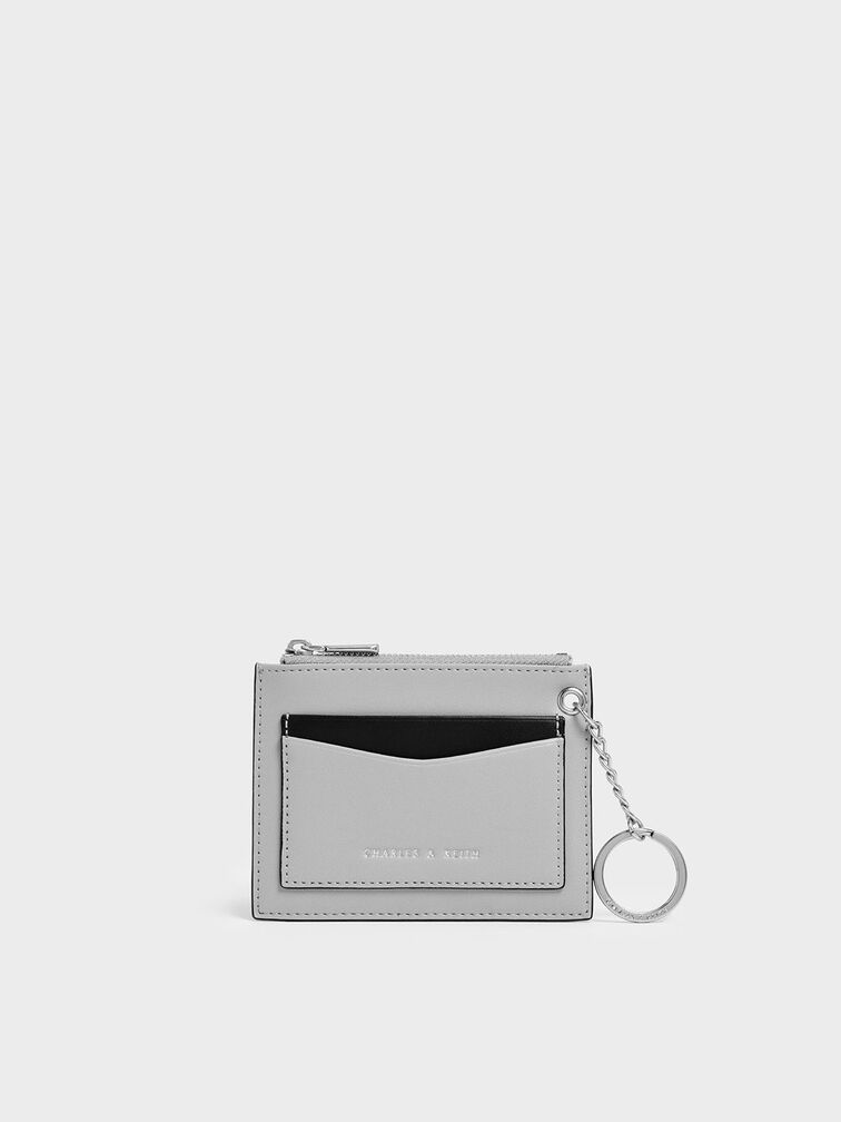 Two-Tone Zip Pocket Card Holder, Grey, hi-res
