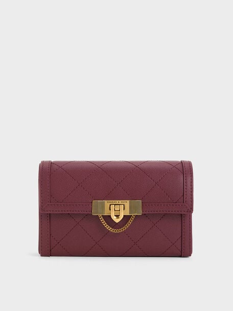 Tallulah Quilted Push-Lock Clutch, Burgundy, hi-res