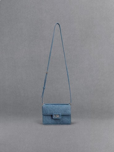 Bolso estructurado rectangular de mezclilla, Azul, hi-res