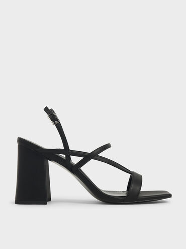 Strappy Chunky Heel Sandals, Black, hi-res