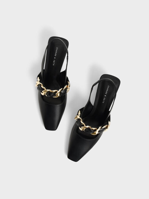 Zapatos de Tacón Destalonados con Cadena Trenzada, Negro, hi-res