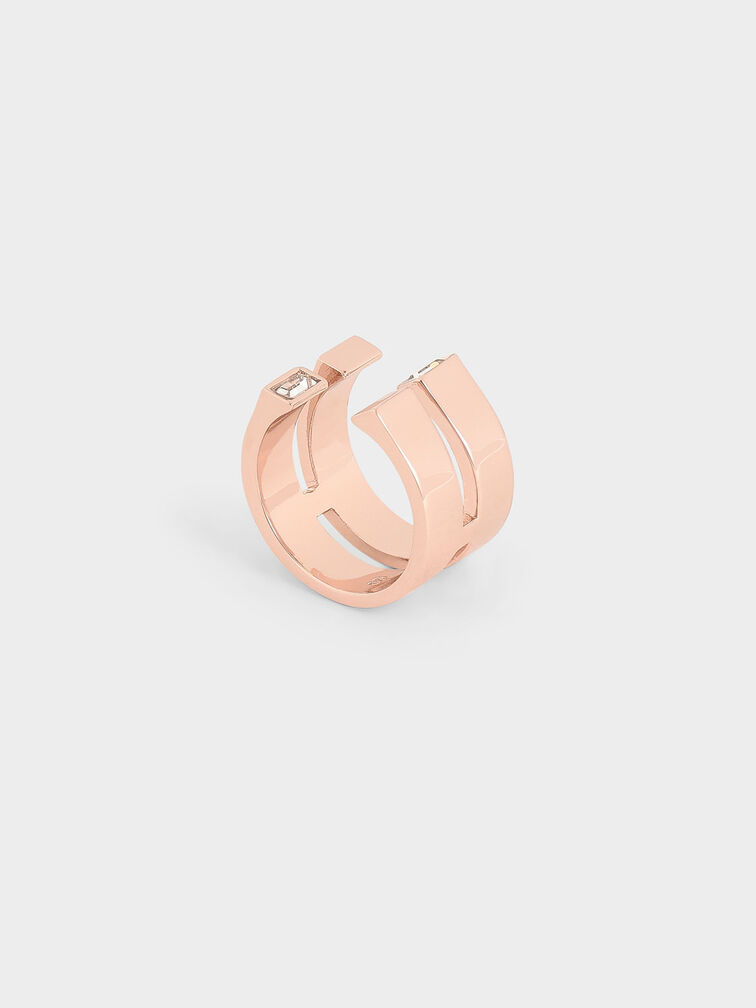 Swarovski� Crystal Double Band Open Ring, Oro rosa, hi-res