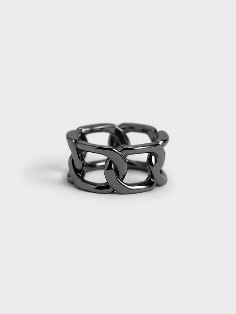 Gabine Chain-Link Ring, Black, hi-res