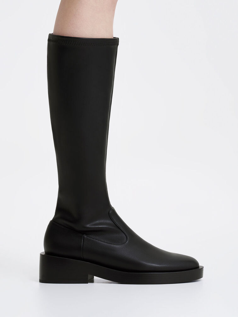 Side Zip Knee-High Boots, Black, hi-res