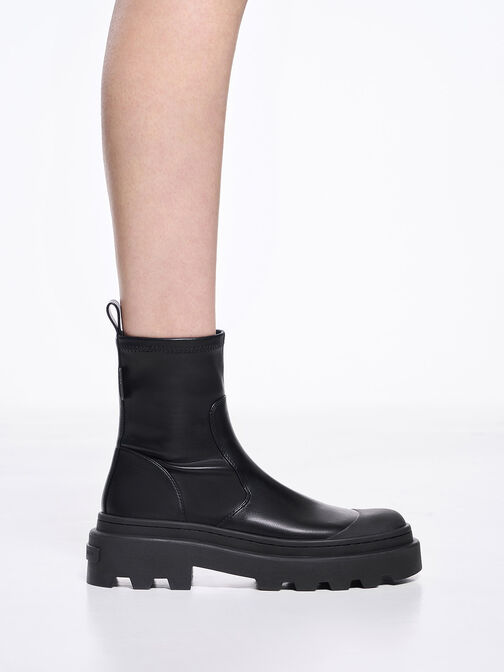 Chunky Ridged-Sole Ankle Boots, Black, hi-res