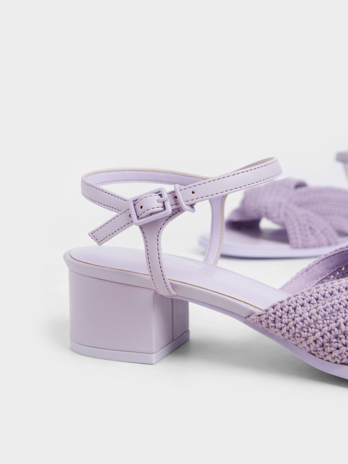 Knitted Block Heel Sandals, Lilac, hi-res