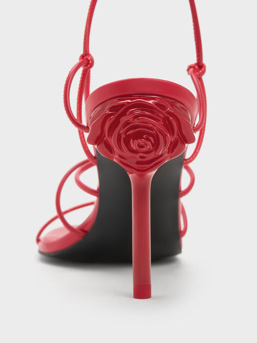 Sandales à lanières à talon en forme de rose Flor, Rouge, hi-res