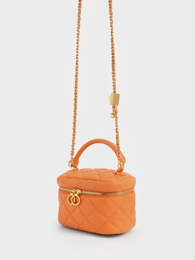 Orange Quilted Two-Way Zip Mini Bag - CHARLES & KEITH DE