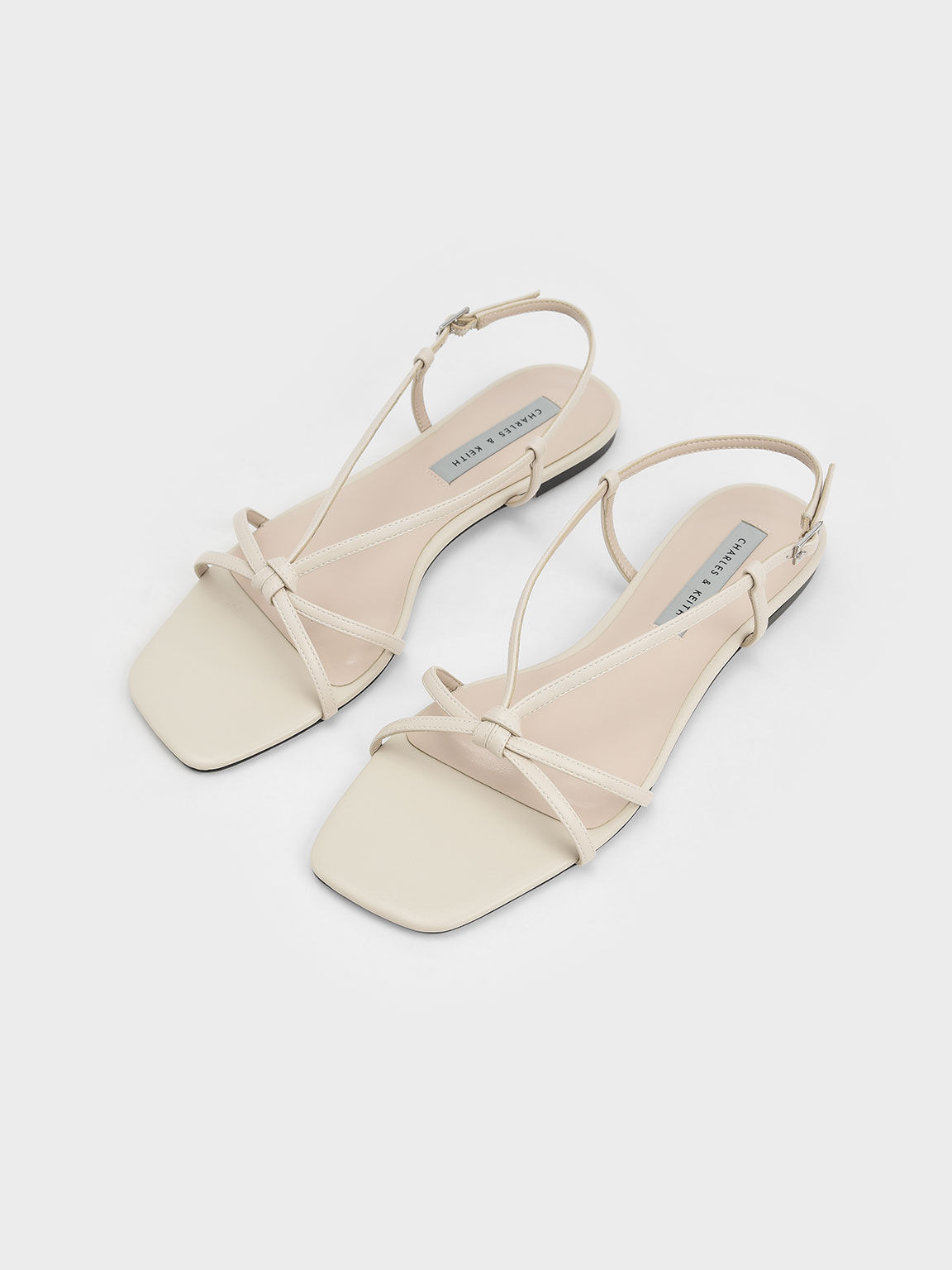 Strappy Knotted Slingback Sandals, Chalk, hi-res