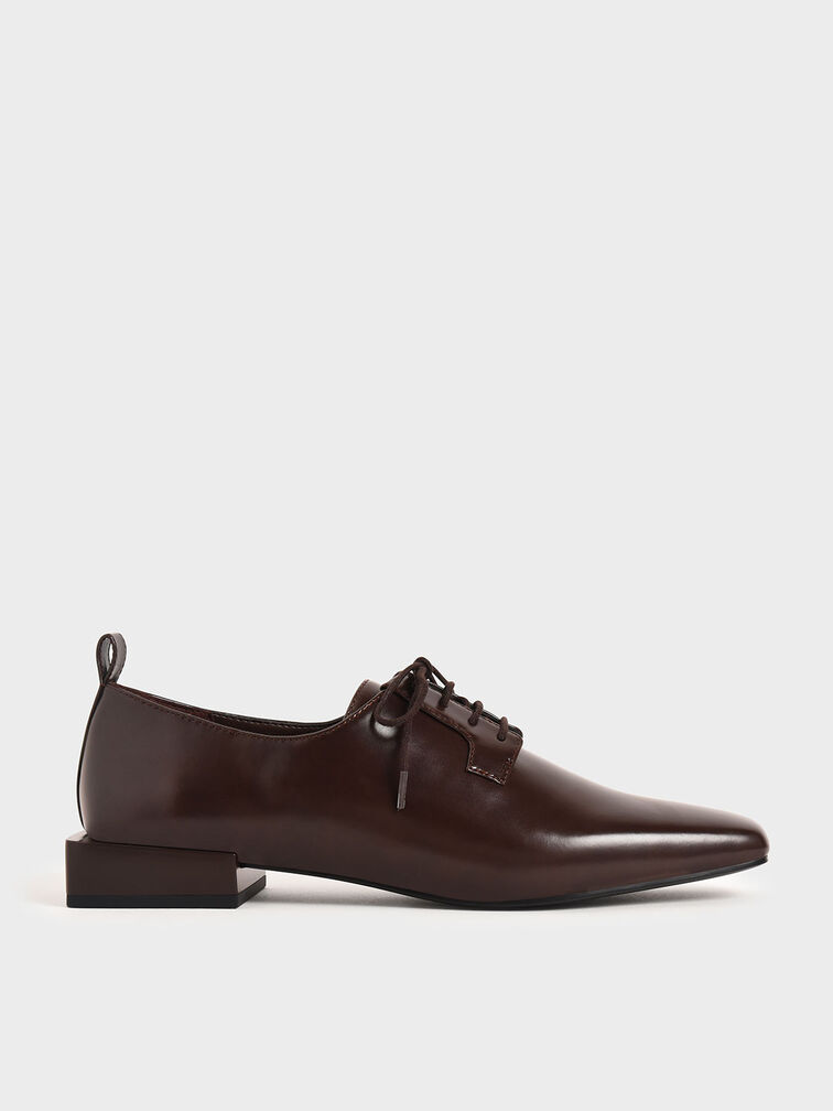 Square Toe Oxford Shoes, Dark Brown, hi-res