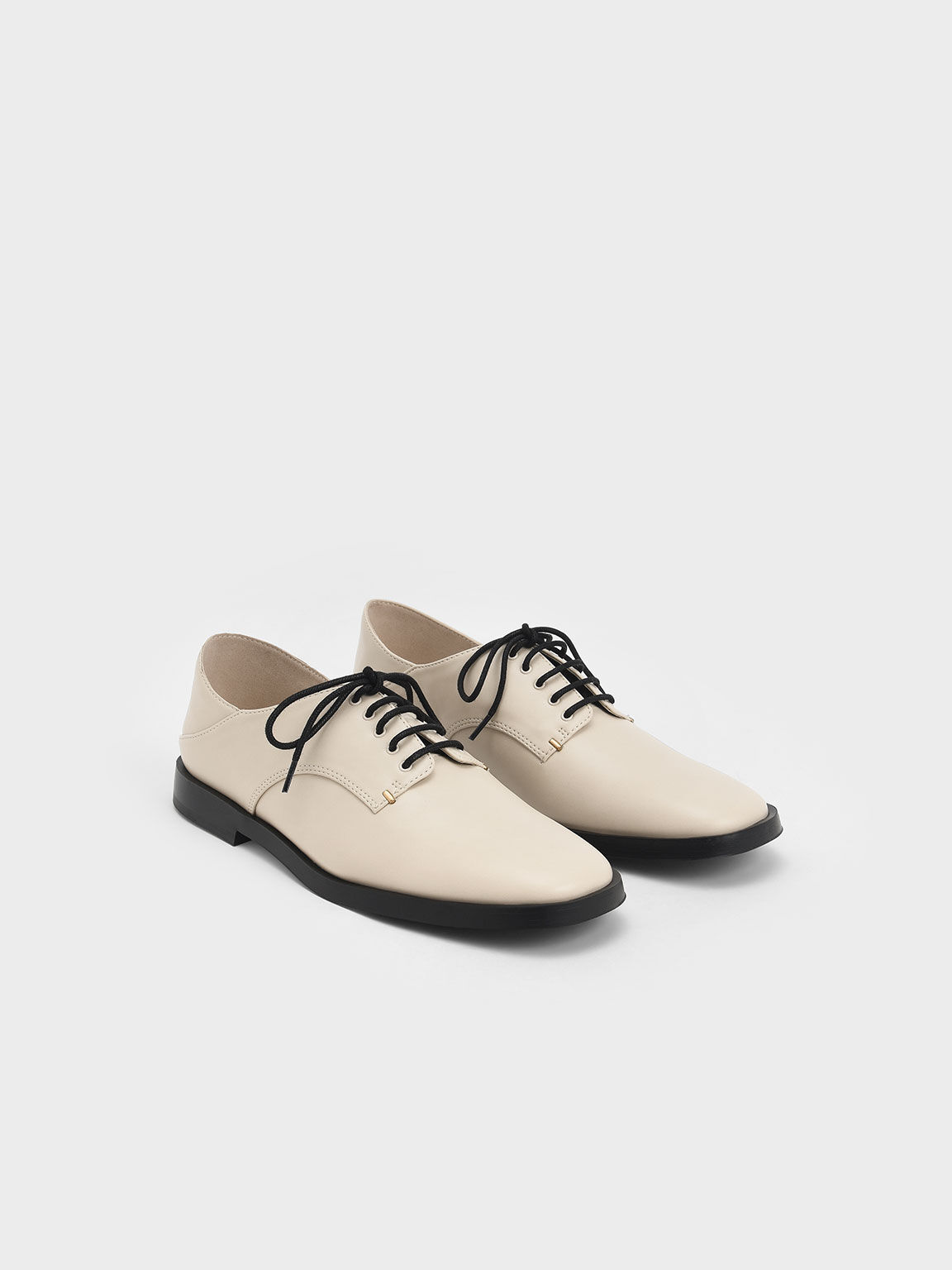 Metallic Accent Lace-Up Derby Shoes, Cream, hi-res