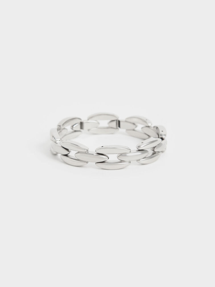 Chain-Link Cuff Bracelet, Silver, hi-res