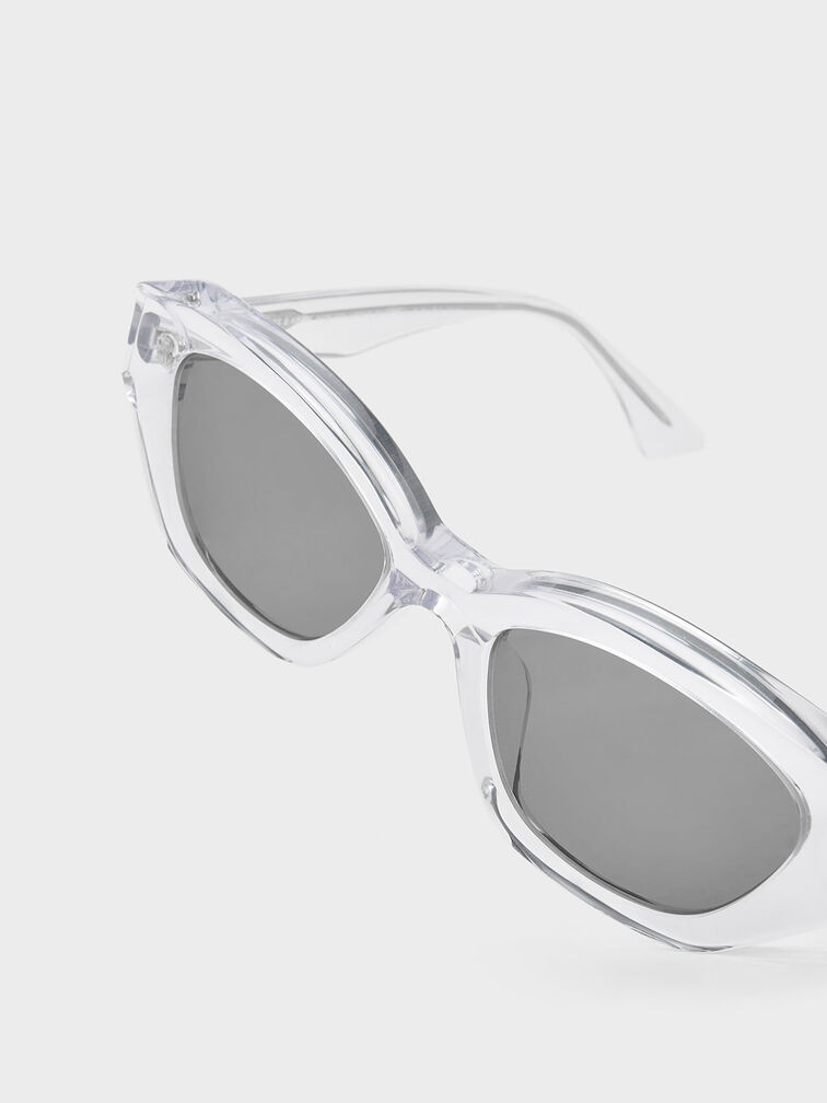 Gafas de sol cat-eye con montura geométrica de acetato reciclado, Transparente, hi-res