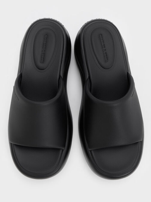 Wide-Strap Curved Platform Sports Sandals, Black, hi-res