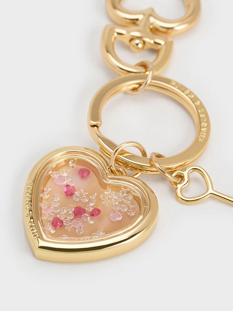 Porte-clés en cristal à cadenas en forme de cœur, Or, hi-res