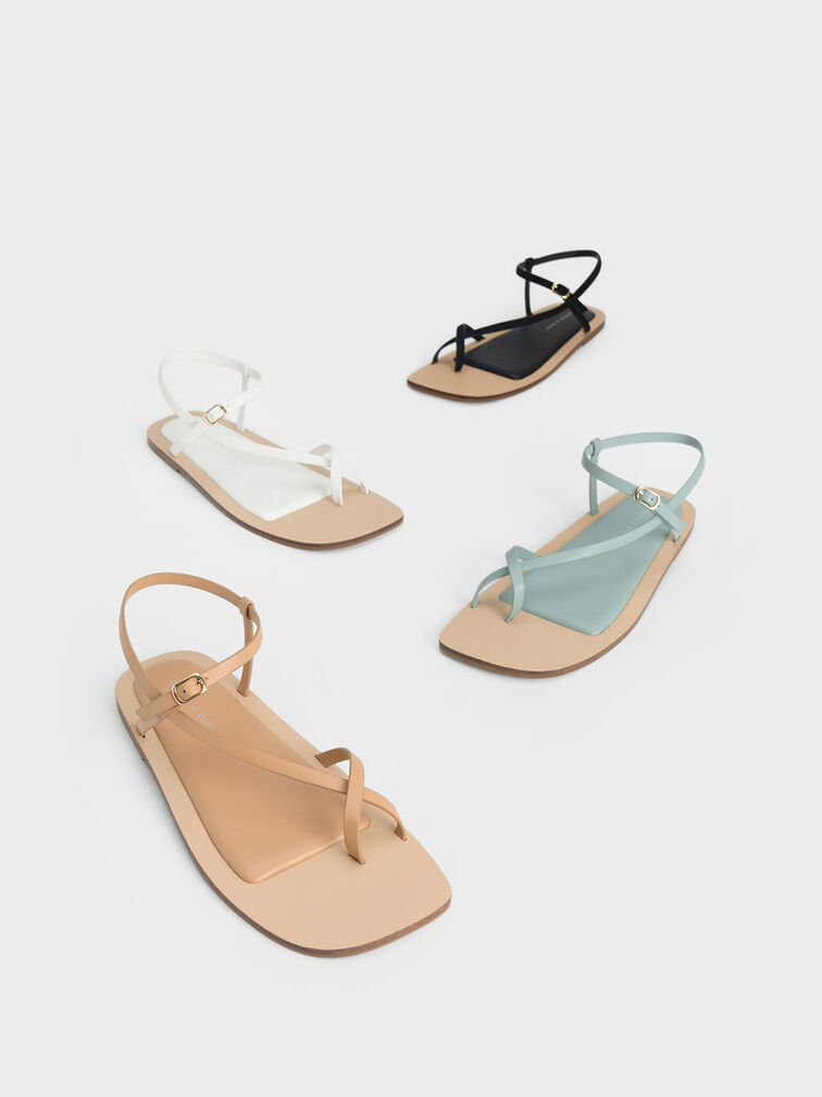Asymmetric Toe Ring Sandals, Tan, hi-res