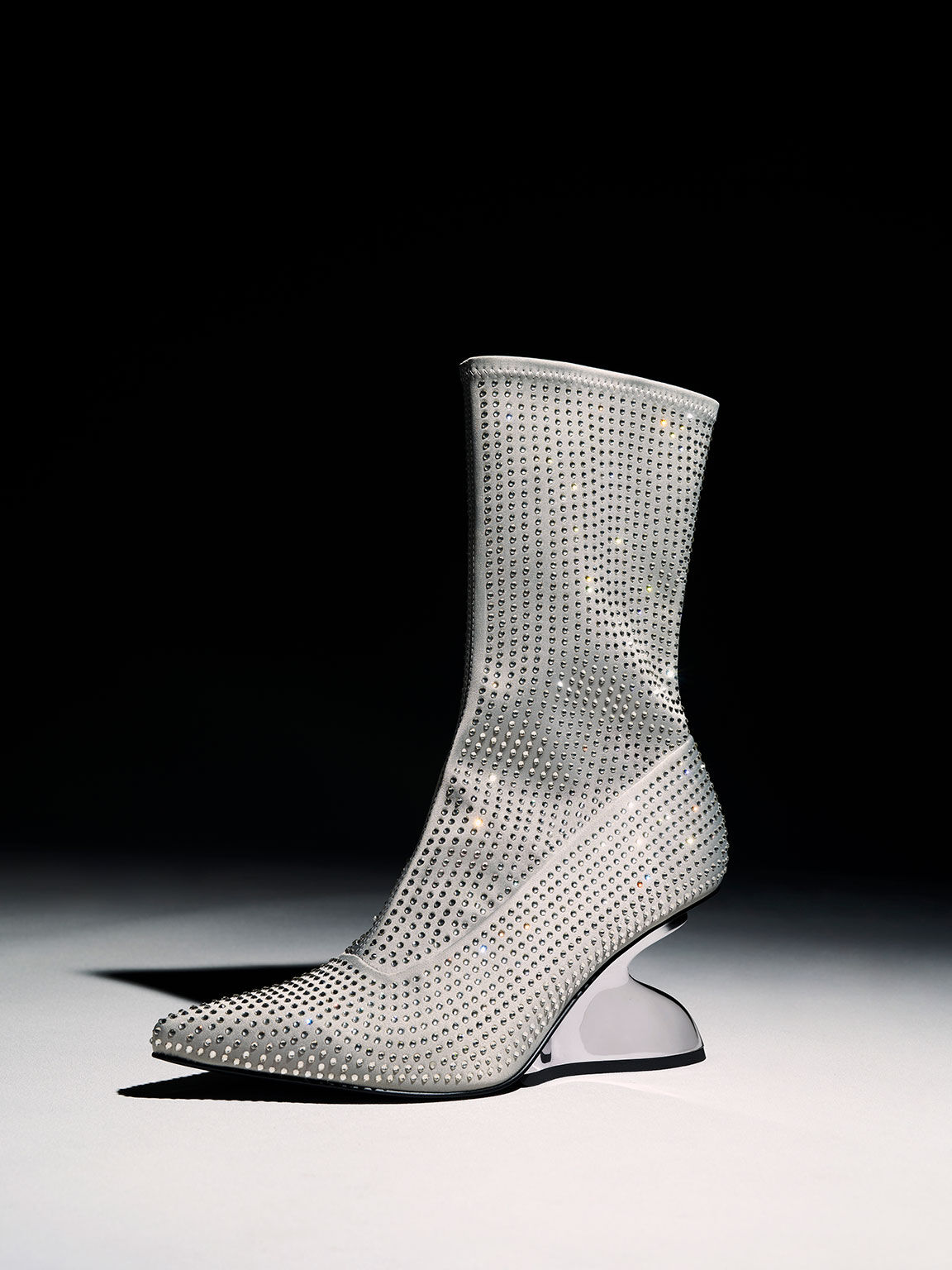 Zania Gem-Embellished Sculptural Heel Boots, Grey, hi-res