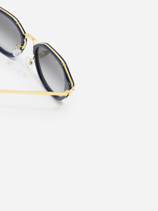 Solana Angular Oval Sunglasses, Navy, hi-res