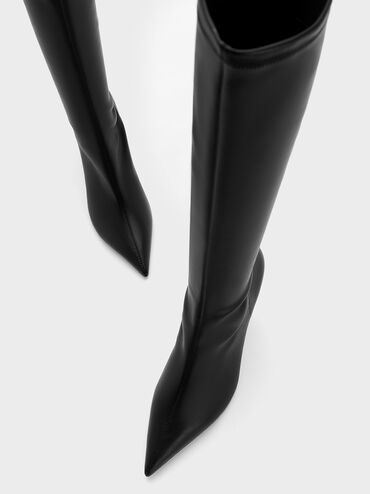 Bottes hauteur de genou à talon oblique, Noir, hi-res