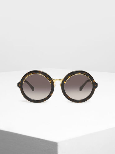 Thick Frame Round Sunglasses, T. Shell, hi-res