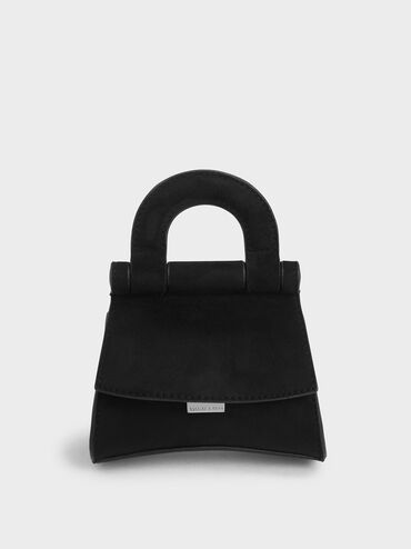 Mini Textured Top Handle Pouch Bag, Black, hi-res