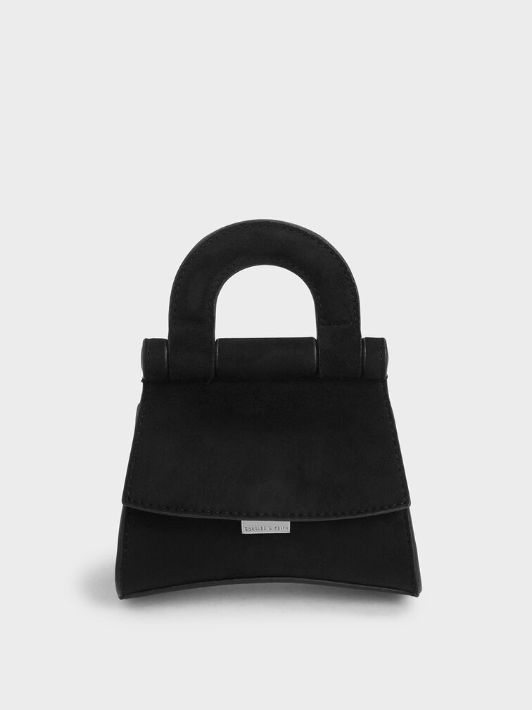 Mini Textured Top Handle Pouch Bag, Black, hi-res