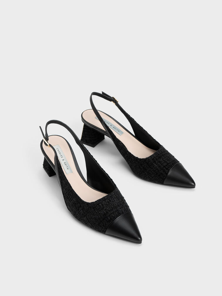Zapatos destalonados con puntera y en tweed, Negro texturizado, hi-res