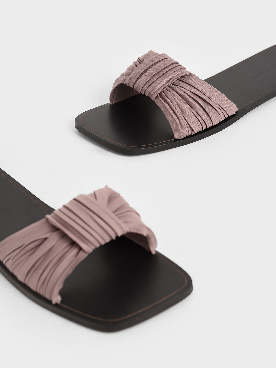 Pleated Fabric Knotted Slide Sandals, Mauve, hi-res