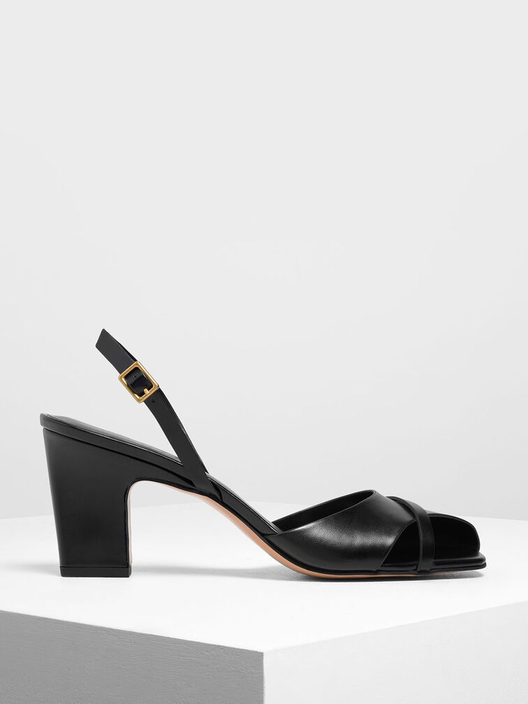 Asymmetrical Peep Toe Heels, Black, hi-res