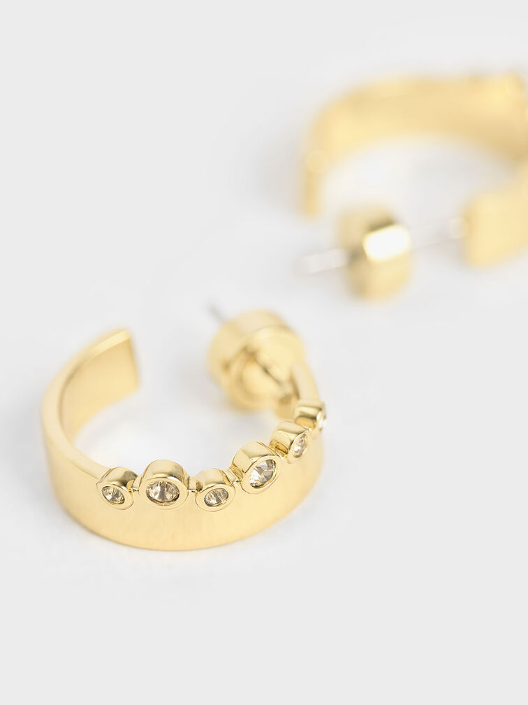 Swarovski® Crystal Studded Hoop Earrings, Gold, hi-res