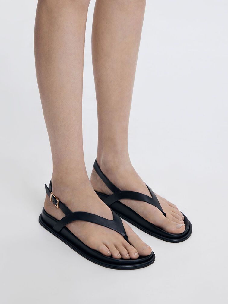 Black V-Strap Thong Sandals - CHARLES & KEITH GR